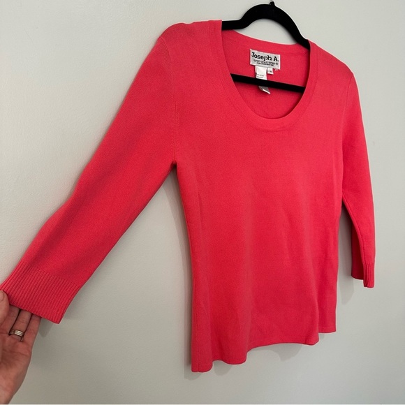 Joseph A Viscose Top Quarter Length Sleeve Coral Pink Size Medium Scoop Neck - Picture 2 of 8